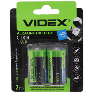 Батарейка Videx на блистере С LR20 1.5V щелочная 2шт