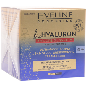 Крем-филлер 40+ BioHyaluron 3xRetinol System Eveline ультраувлажняющий против морщин день/ночь 50мл