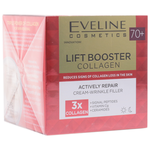 Крем Lift Booster Collagen 70+ Eveline Активно восстанавливающий против морщин день/ночь 50мл