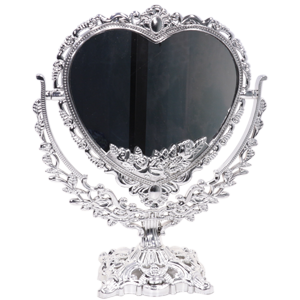 Зеркало настольное №209-X9 2-х стороннее Сердце серебро