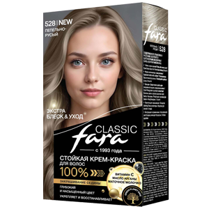 Крем-краска для волос Fara Classic тон 528 Пепельно-русый стойкая 50мл