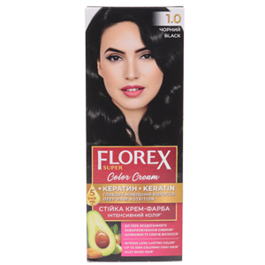 Крем-краска для волос Florex Super  1.0 Черный стойкая с маслом Оливы + кератин 