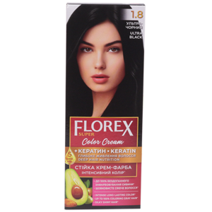 Крем-краска для волос Florex Super  1.8 Ультра-черный стойкая с маслом Оливы + кератин
