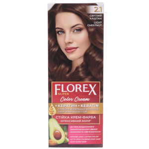 Крем-краска для волос Florex Super  2.1 Светлый каштан стойкая с маслом Оливы + кератин