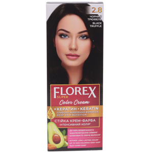 Крем-краска для волос Florex Super  2.8 Черный трюфель стойкая с маслом Оливы + кератин