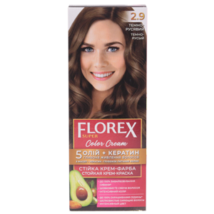 Крем-краска для волос Florex Super  2.9 Темно-русый стойкая с маслом Оливы + кератин