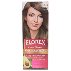 Крем-краска для волос Florex Super  3.0 Русый стойкая с маслом Оливы + кератин