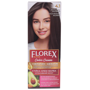 Крем-краска для волос Florex Super  4.1 Холодный русый стойкая с маслом Оливы + кератин 