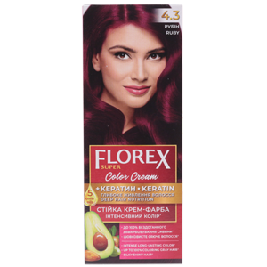 Крем-краска для волос Florex Super  4.3 Рубин стойкая с маслом Оливы + кератин 