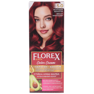 Крем-краска для волос Florex Super  5.0 Яркий махагон стойкая с маслом Оливы + кератин 