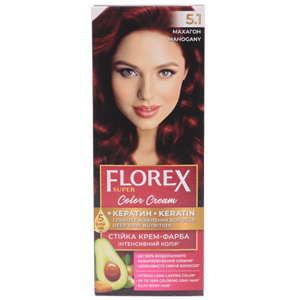 Крем-краска для волос Florex Super  5.1 Махагон стойкая с маслом Оливы + кератин 