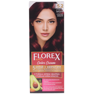 Крем-краска для волос Florex Super  5.2 Спелая вишня стойкая с маслом Оливы + кератин 