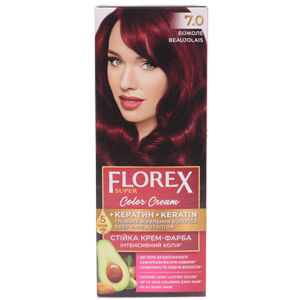 Крем-краска для волос Florex Super  7.0 Божоле стойкая с маслом Оливы + кератин 