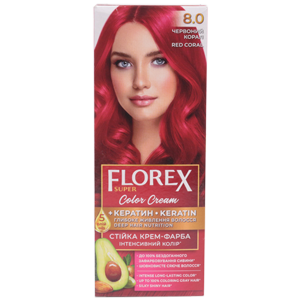 Крем-краска для волос Florex Super  8.0 Красный коралл стойкая с маслом Оливы + кератин 