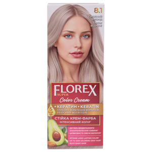 Крем-краска для волос Florex Super  8.1 Снежный блонд стойкая с маслом Оливы + кератин 