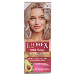 Крем-краска для волос Florex Super  9.3 Платиновый блонд стойкая с маслом Оливы + кератин 