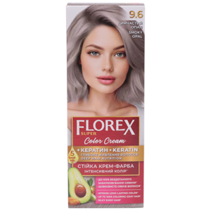 Крем-краска для волос Florex Super  9.6 Дымчатый опал стойкая с маслом Оливы + кератин 