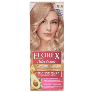 Крем-краска для волос Florex Super  9.8 Бежевая жемчужина стойкая с маслом Оливы + кератин 