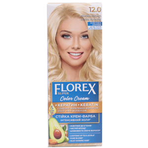 Крем-краска для волос Florex Super 12.0 Ультра-блонд осветление до 5 тонов стойкая с маслом Оливы + кератин 