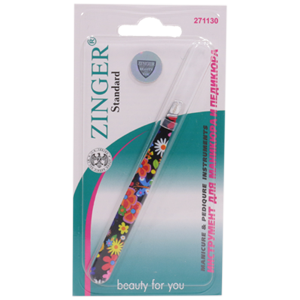 Пинцет для бровей Zinger №T-022-7 Flowers BFY прямой, наклонное окончание
